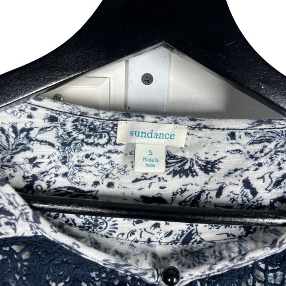 Sundance Liliane Blue White Floral Long Sleeve Crochet Lace Top Small - Picture 3 of 7